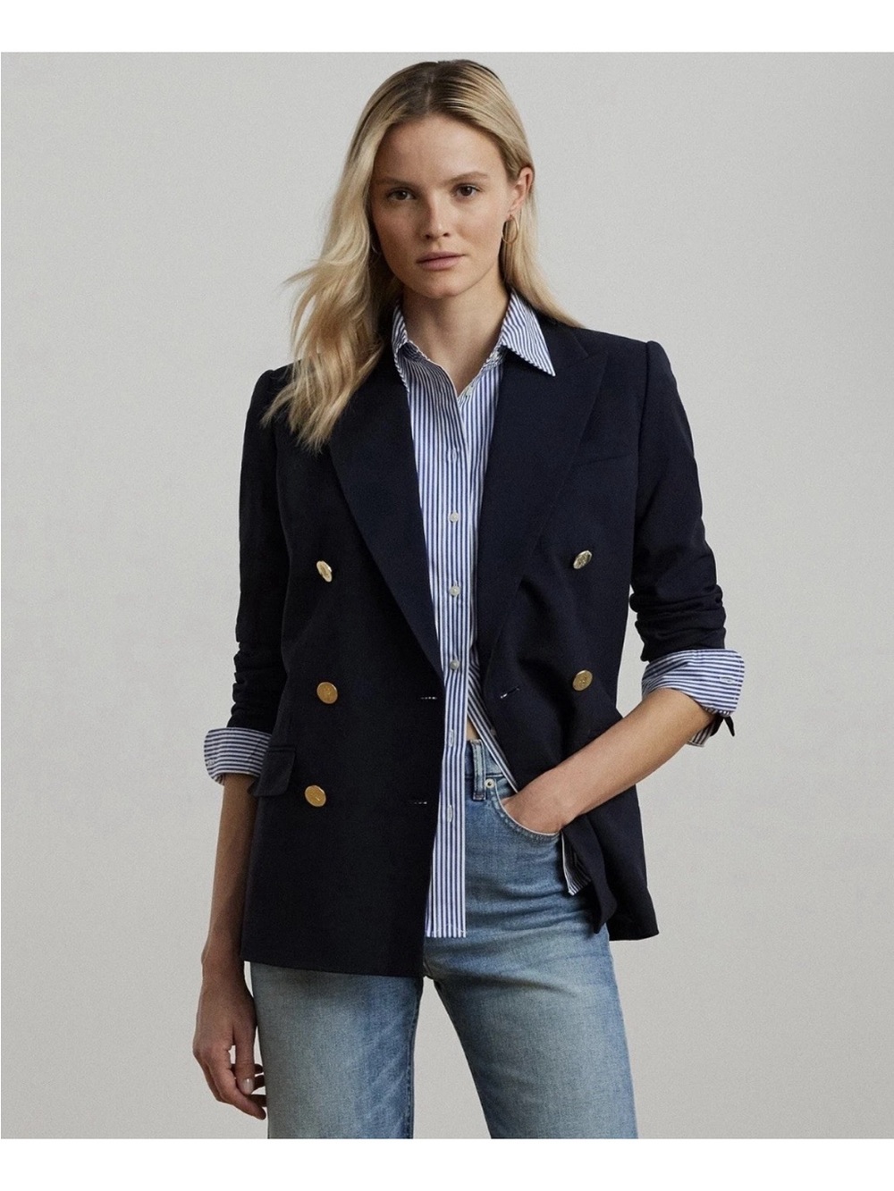 NWT Lauren Ralph Lauren Women’s Navy Double-Breasted Wool Blazer Sz 16